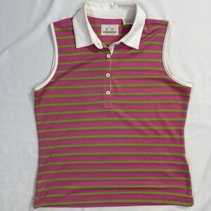 EP Pro Tour Tech Women's Polo Shirt Pink Green Striped Sleeveless Sz Small Golf